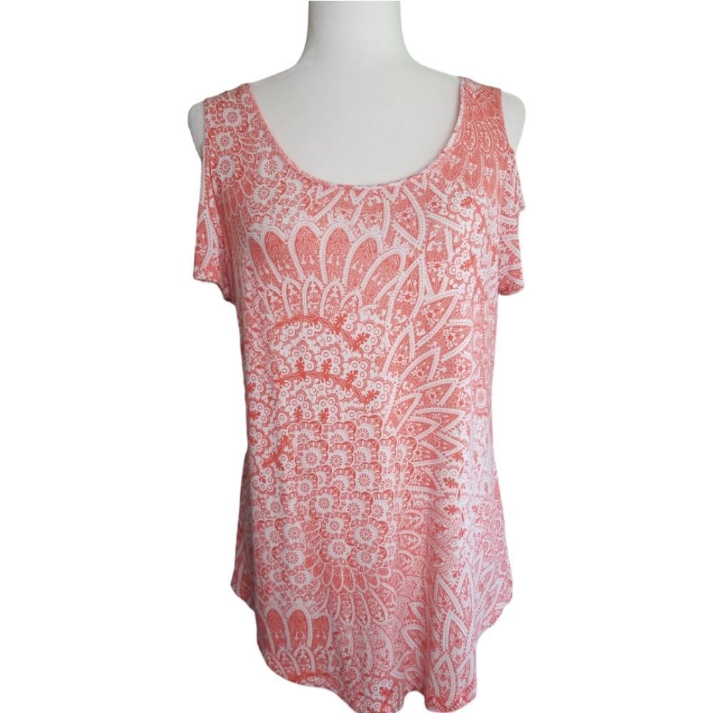 JM Collection Short Sleeve Cold Shoulder Tunic Size Small - Picture 2 of 6